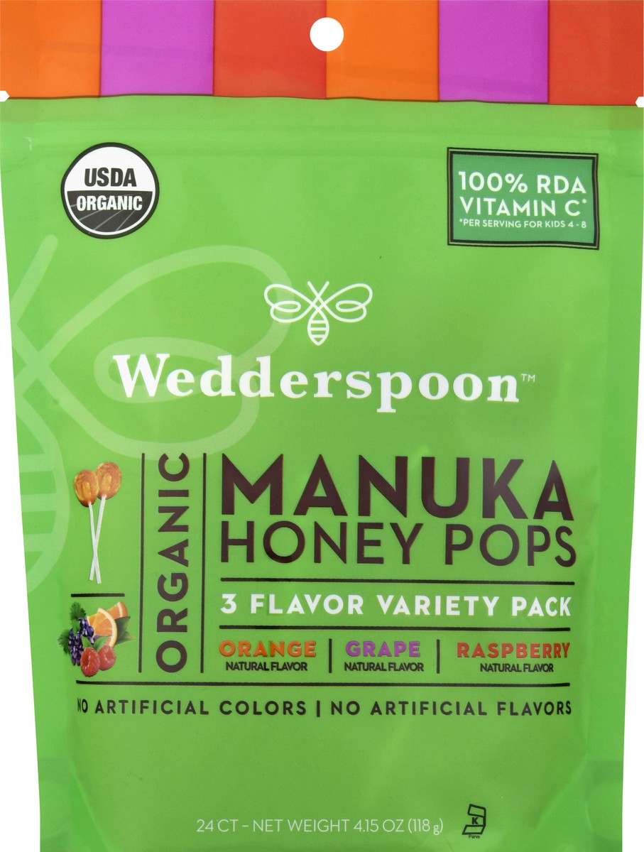 slide 13 of 13, Wedderspoon Organic Manuka Orange Flavored/Grape Flavored/Raspberry Flavored Honey Pops Variety Pack 24 ea, 24 ct