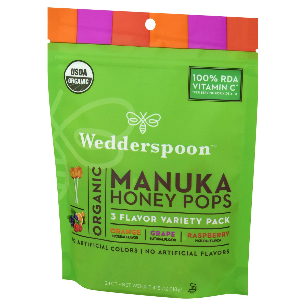 slide 4 of 13, Wedderspoon Organic Manuka Orange Flavored/Grape Flavored/Raspberry Flavored Honey Pops Variety Pack 24 ea, 24 ct