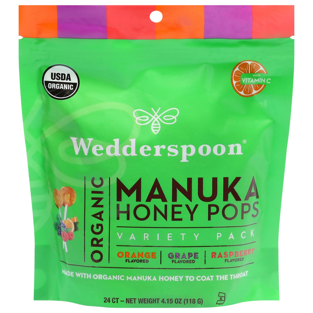 slide 1 of 13, Wedderspoon Organic Manuka Orange Flavored/Grape Flavored/Raspberry Flavored Honey Pops Variety Pack 24 ea, 24 ct