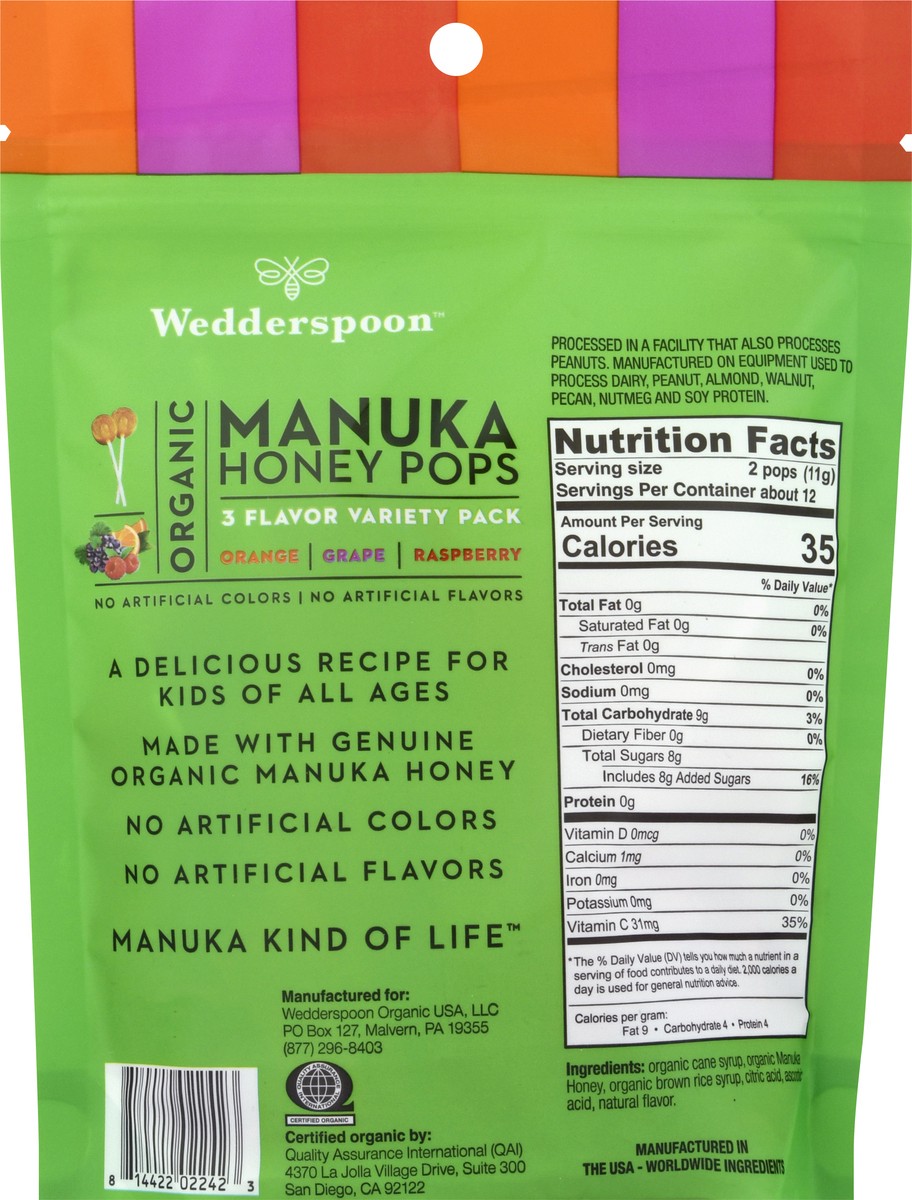 slide 8 of 13, Wedderspoon Organic Manuka Orange Flavored/Grape Flavored/Raspberry Flavored Honey Pops Variety Pack 24 ea, 24 ct