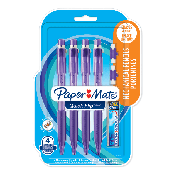 slide 1 of 2, Paper Mate Quick Flip Mechanical Pencils, 0.7 Mm, #2 Lead, Assorted Barrel Colors, Pack Of 4 Pencils, 4 ct