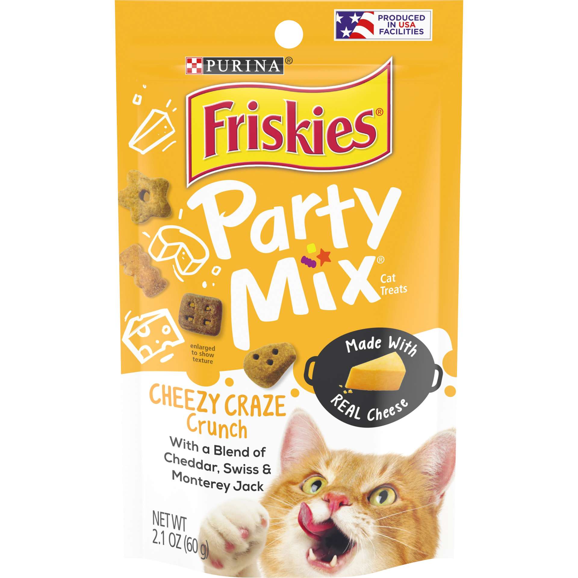 slide 1 of 9, Friskies Treats Purina Friskies Party Mix Crunch Cheezy Craze Cat Treats, 2.1 oz