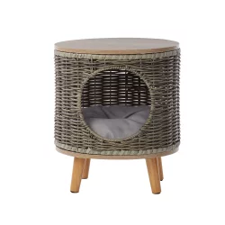 Whisker City Grey Wicker Cat Lounger, 16-in