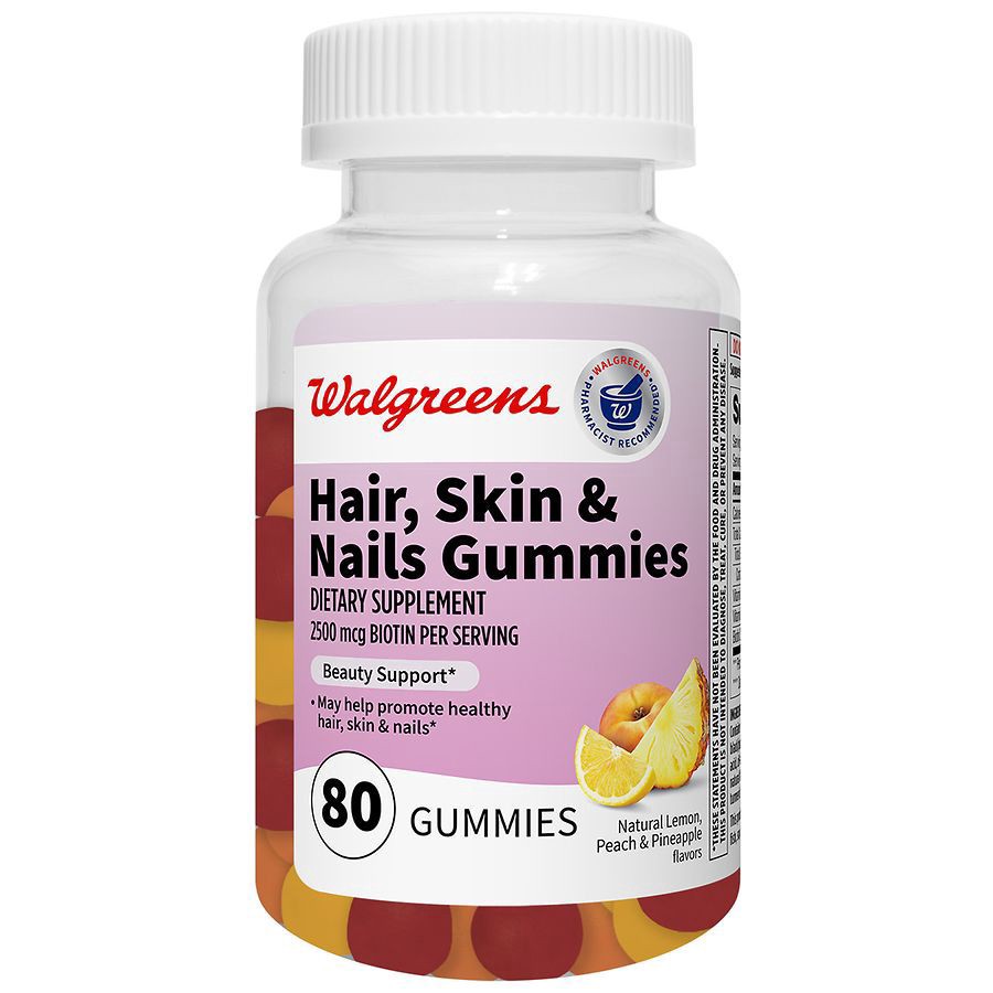 slide 1 of 5, Walgreens Hair, Skin & Nails Gummies, 2500 mcg Biotin, 80 ct