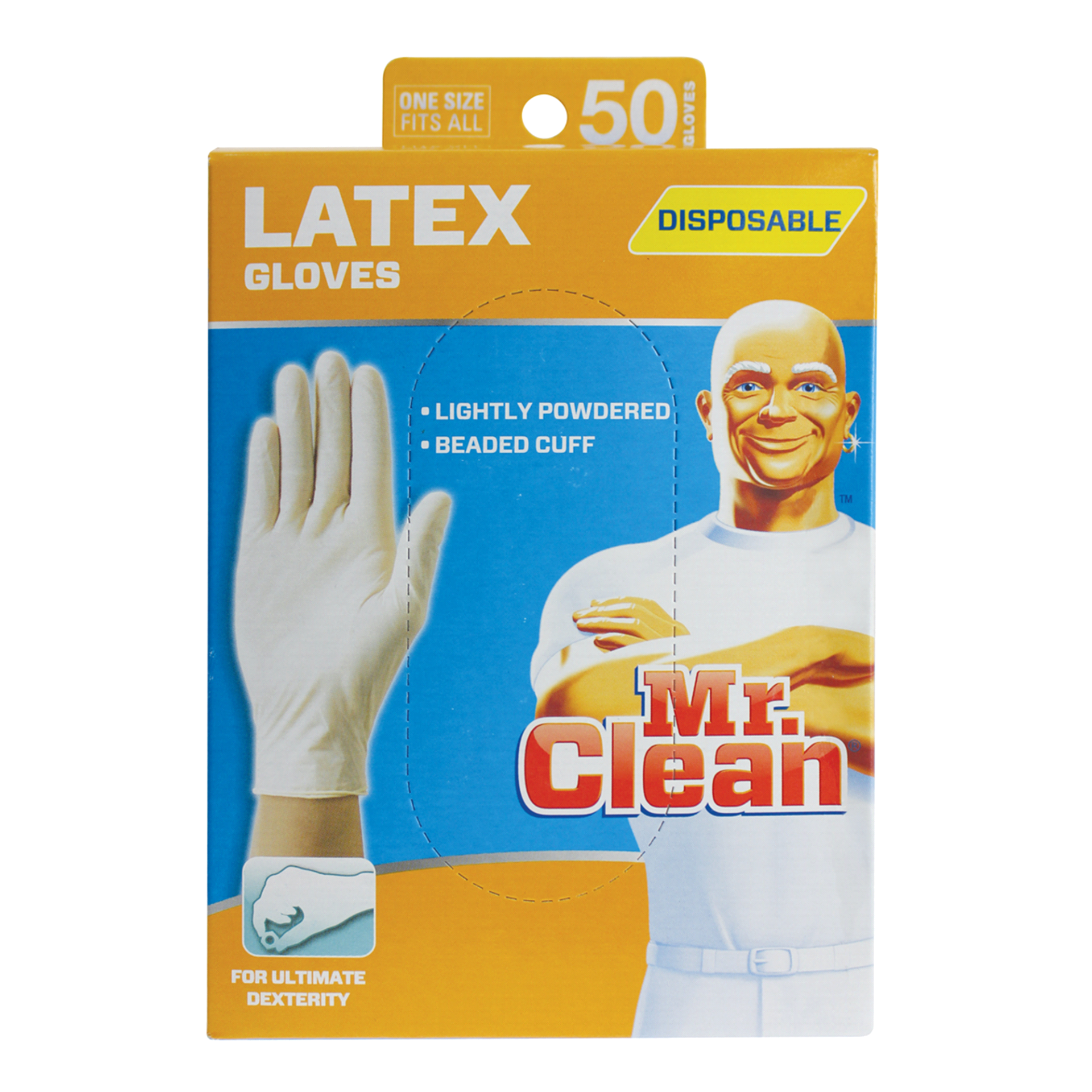 slide 1 of 1, Mr. Clean Latex Disposible Gloves, 50 ct