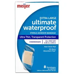 Meijer Ultimate Waterproof Sterile Adhesive Bandage, Extra Large, 2.36 In X 3.93 In, 8 Ct