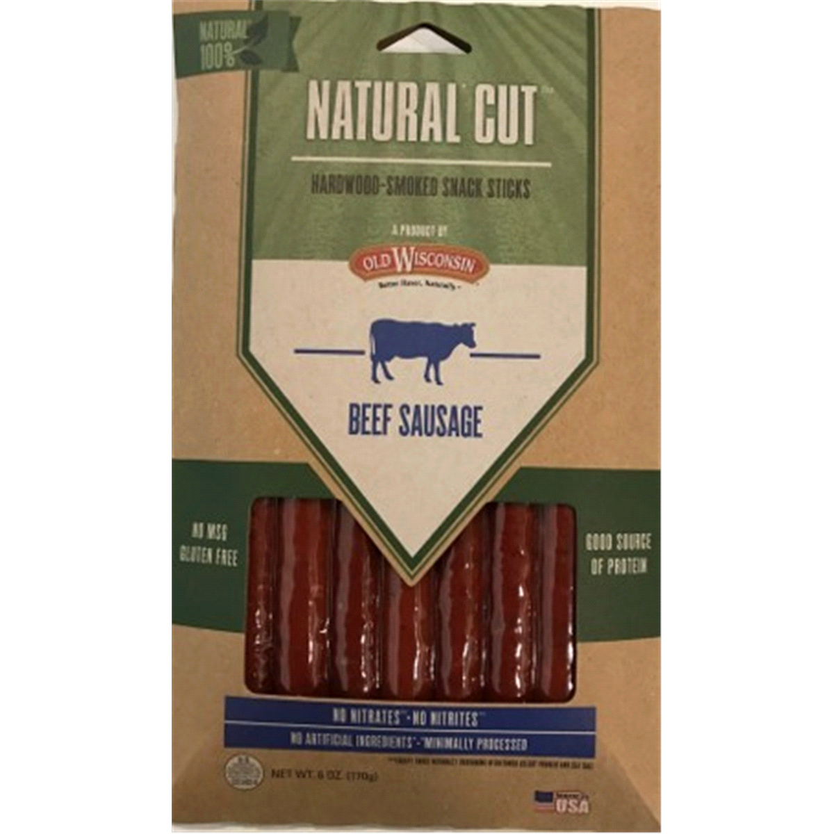 slide 1 of 3, Old Wisconsin Natural Cut Hardwood-Smoked Beef Sausage Snack Sticks 6 oz. Pack, 6 oz