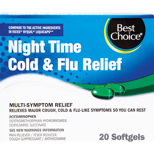 slide 1 of 1, Best Choice Night Time Cold & Flu Relief Softgels, 20 ct