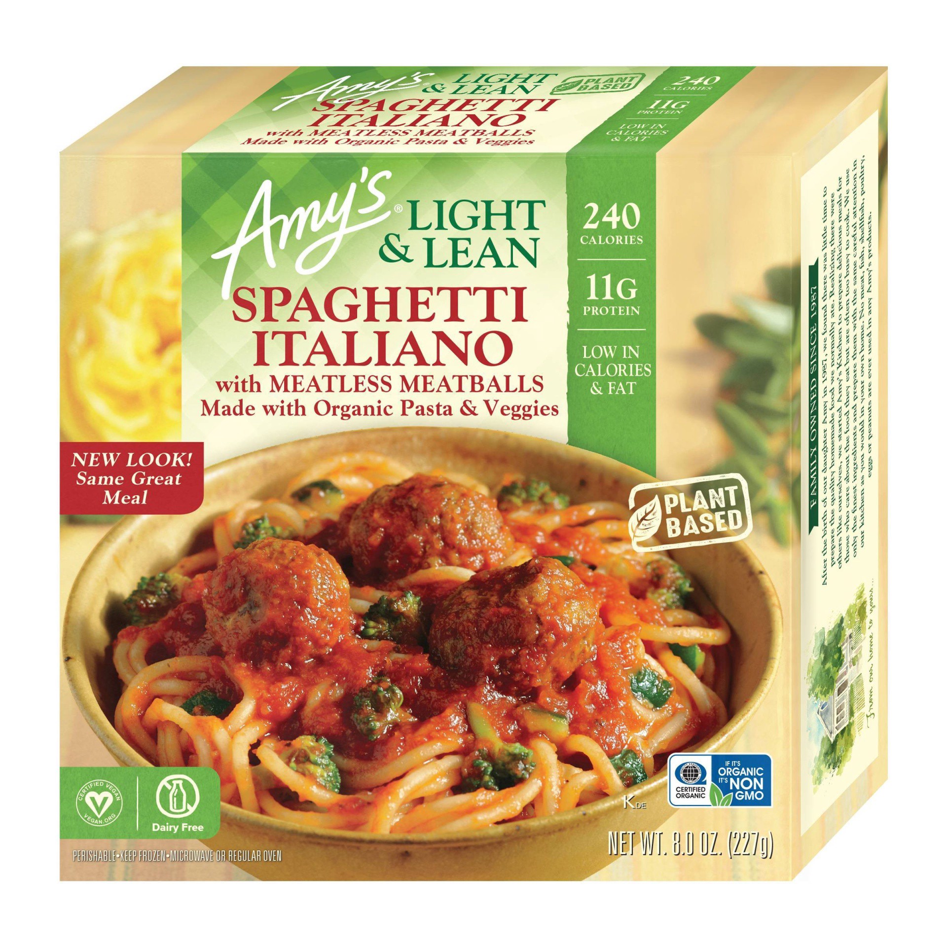 slide 1 of 4, Amy's Light & Lean Frozen Spaghetti Italiano with Meatless Meatballs, 8 oz