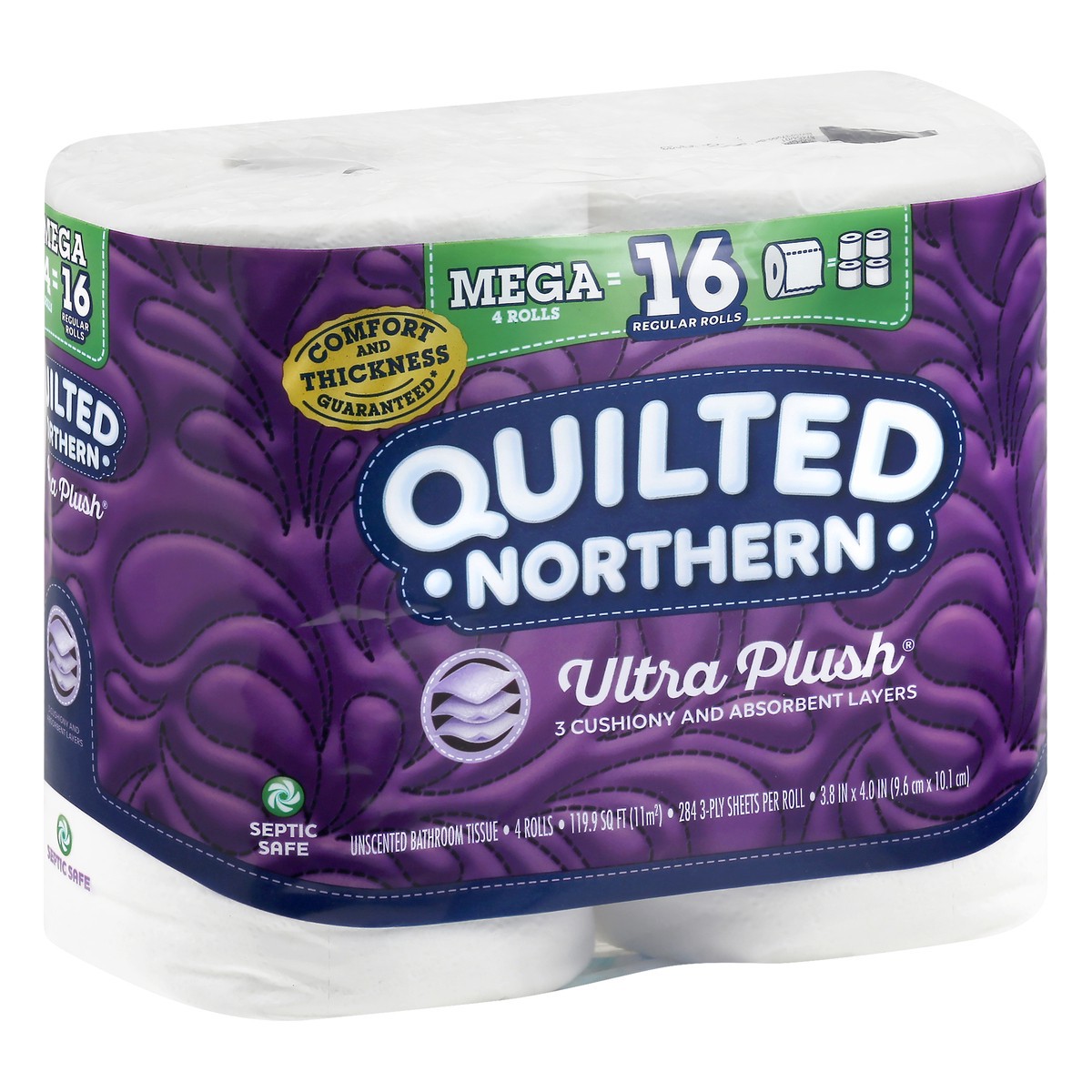 slide 2 of 8, Quilted Northern Ultra Plush 3-Ply Mega Rolls Unscented Bathroom Tissue 4 ea, 4 ct