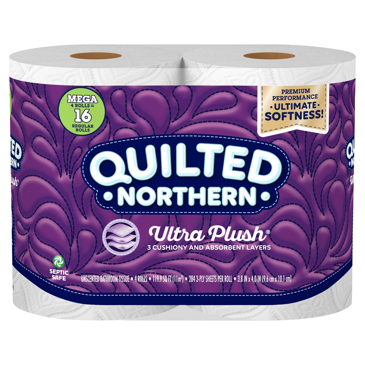 slide 1 of 8, Quilted Northern Ultra Plush 3-Ply Mega Rolls Unscented Bathroom Tissue 4 ea, 4 ct