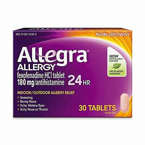 slide 1 of 1, Allegra Allergy Antihistamine Tablets 24 Hour 60mg Non-Drowsy - 30 Count, 30 ct