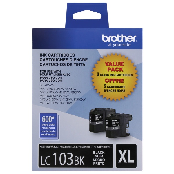 slide 1 of 5, Brother Lc103 High-Yield Black Ink Cartridges, Pack Of 2, 2 ct