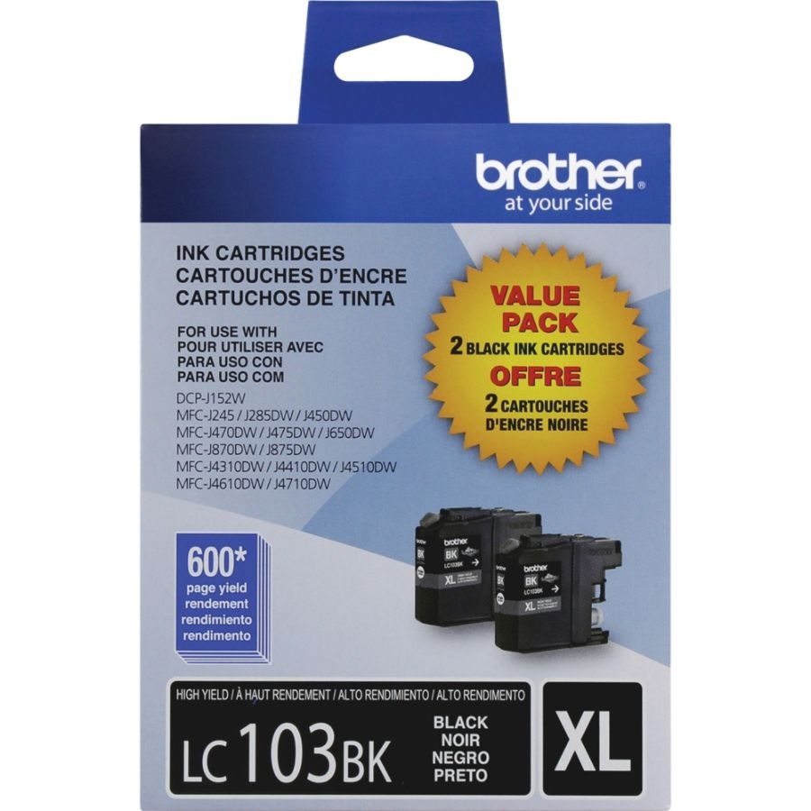 slide 4 of 5, Brother Lc103 High-Yield Black Ink Cartridges, Pack Of 2, 2 ct