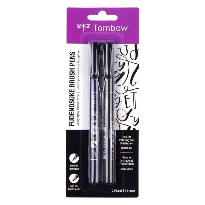 slide 1 of 1, 2pk Tombow Fudenosuke Calligraphy Fine Point Brush Pens - Black, 2 ct