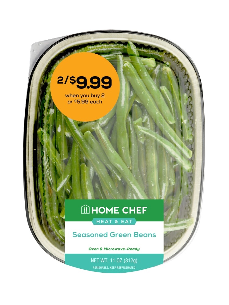 slide 1 of 1, Home Chef Heat & Eat Seasoned Green Beans, 11 oz