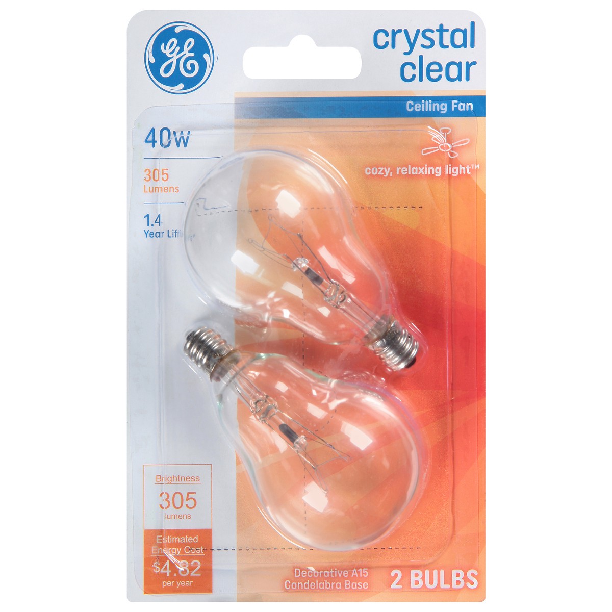 slide 1 of 9, General Electric Crystal Clear 40 Watt A15 2-Pack, 2 ct