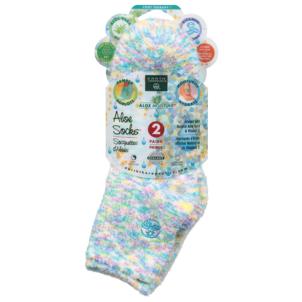 slide 1 of 11, Earth Therapeutics Green & Confetti Aloe Socks, 2 ct