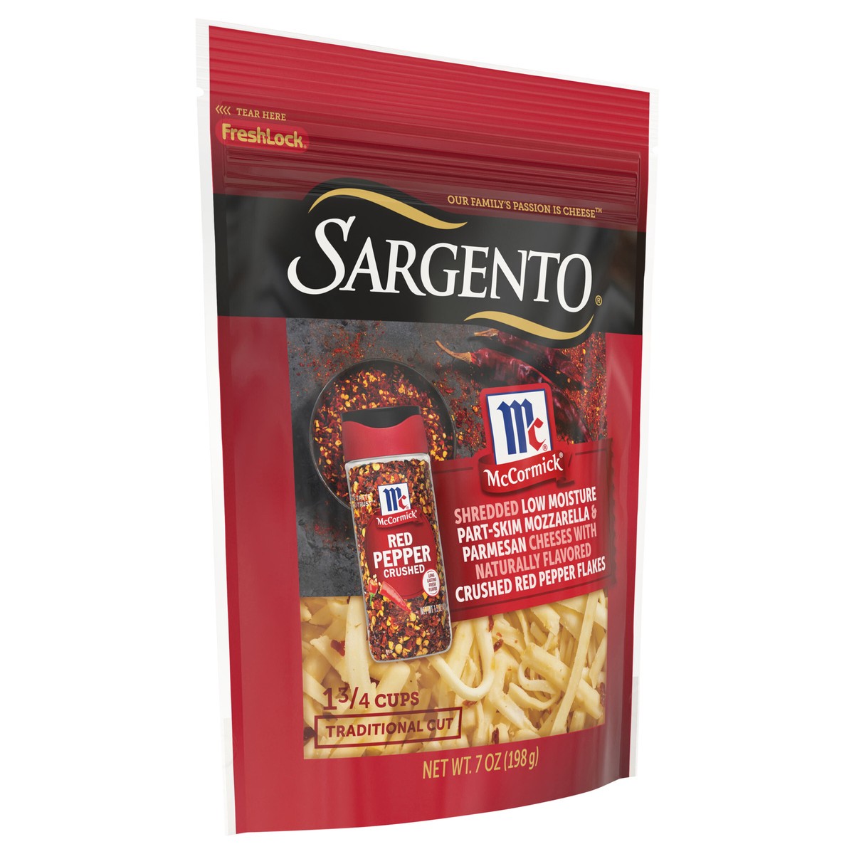 slide 8 of 14, Sargento McCormick Mozzarella & Parmesan Shredded Cheeses with Crushed Red Pepper, Traditional Cut, 7 oz., 7 oz
