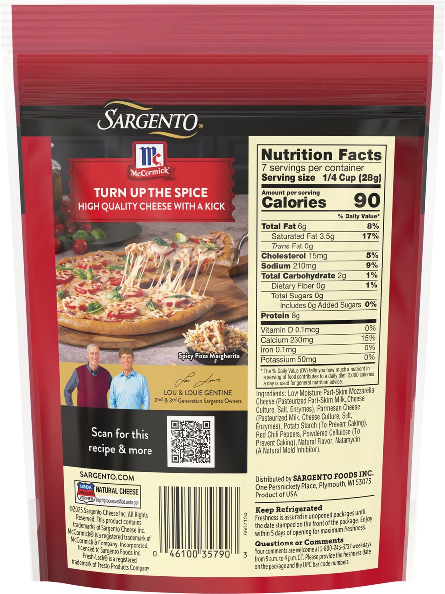 slide 4 of 14, Sargento McCormick Mozzarella & Parmesan Shredded Cheeses with Crushed Red Pepper, Traditional Cut, 7 oz., 7 oz