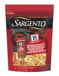 Sargento Mozzarella & Parmesan Shredded Cheeses with Crushed Red Pepper, Traditional Cut, 7 oz