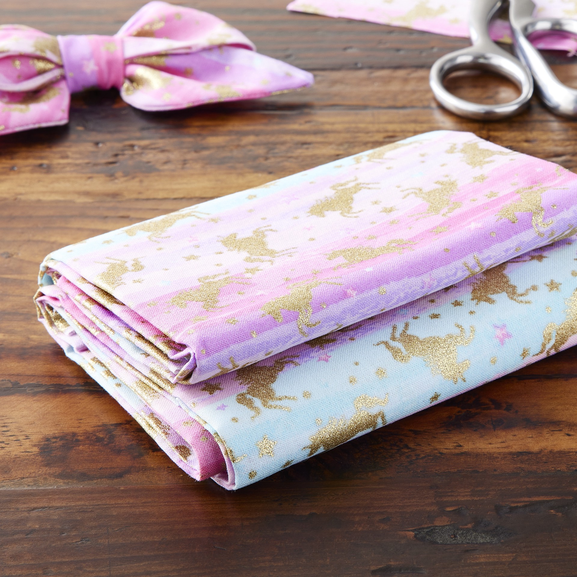 slide 2 of 4, Multicolor Unicorn Cotton Fabric Bundle By Loops & Threads, 1 yd