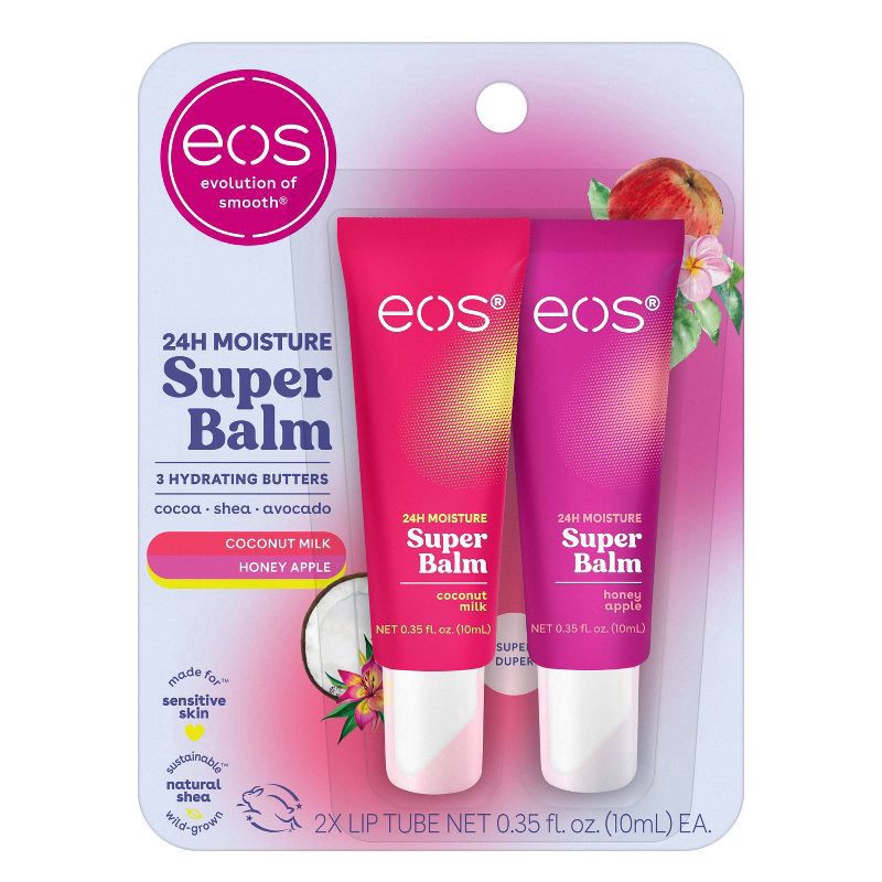 slide 1 of 13, eos 24H Moisture Coconut Milk/Honey Apple Super Balm 2 - 0.35 fl oz Tubes, 2 ct