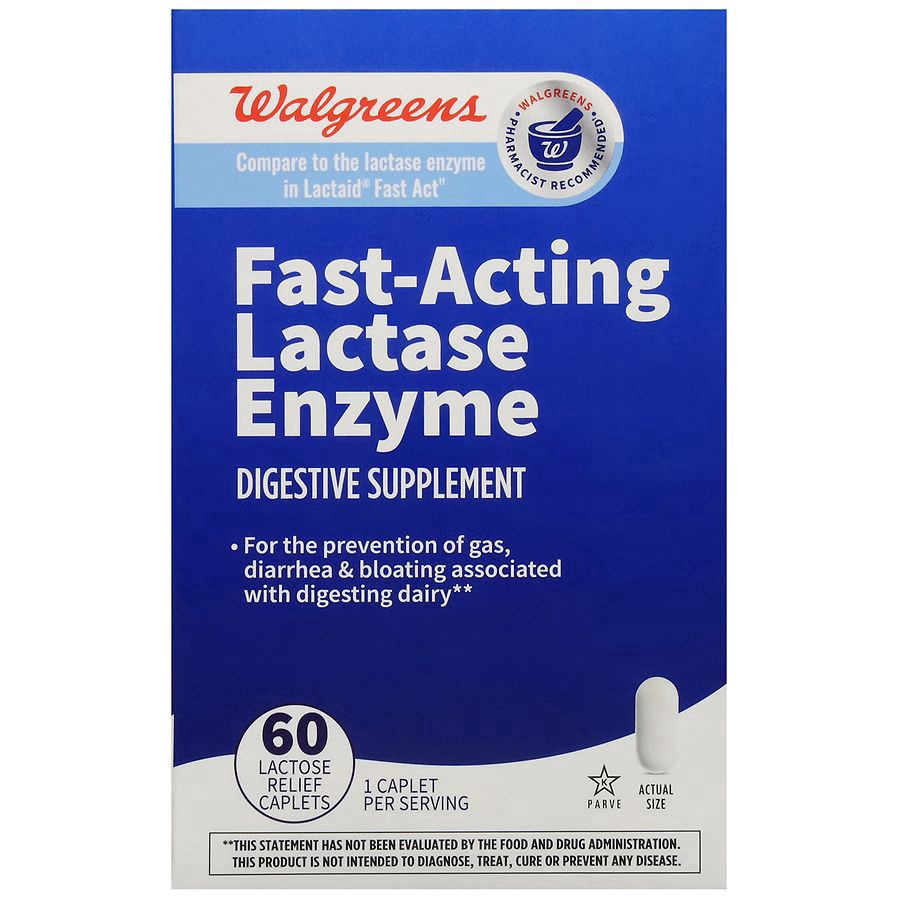 slide 3 of 5, Walgreens Fast-Acting Lactase Enzyme Lactose Relief Caplets, 60 ct