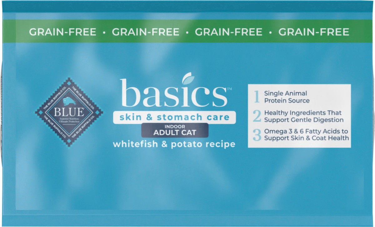 slide 4 of 9, Blue Buffalo Blue Basics Adult Grain-Free Fish and Potato Recipe Dry Cat Food, 5 lb