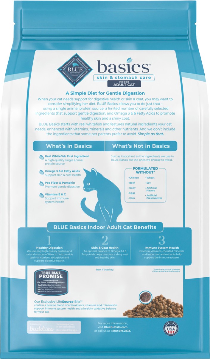 slide 5 of 9, Blue Buffalo Blue Basics Adult Grain-Free Fish and Potato Recipe Dry Cat Food, 5 lb