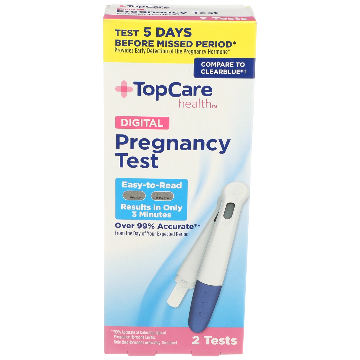 slide 1 of 1, TopCare Pregnancy Test Digital, 2 ct