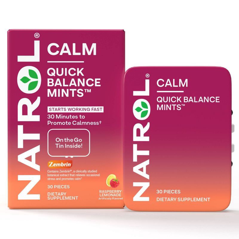 slide 4 of 4, Natrol Quick Balance Mints, Calm Mood Support Supplement, 30 Raspberry Lemonade Artificially Flavored, 30 ct