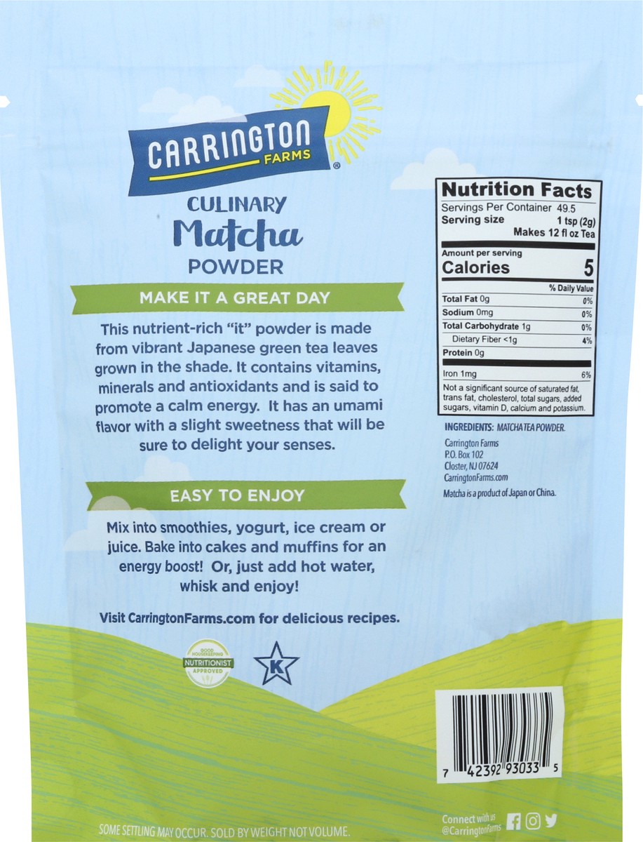 slide 3 of 13, Carrington Farms Culinary Powder Matcha - 3.5 oz, 3.5 oz