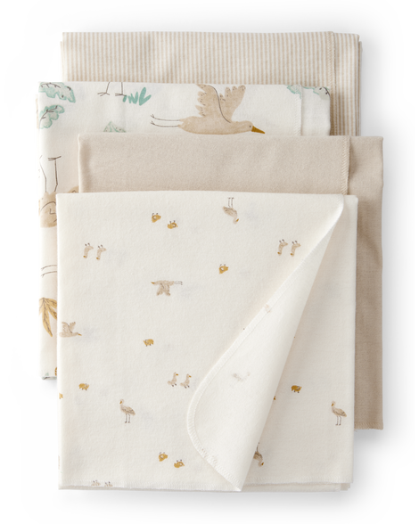 slide 1 of 5, Carter's Baby 4-Pack Stork Print Receiving Blankets Yellow OSZ, 1 ct