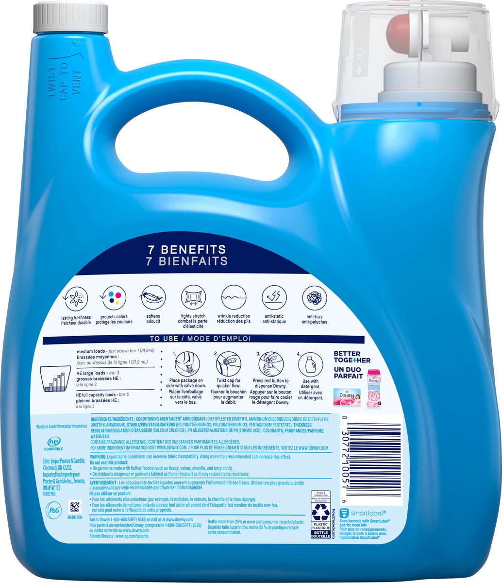 slide 7 of 7, Downy Soft, 2 in 1 Soft and Fresh Liquid Fabric Softener, April Fresh, 140 fl oz, 190 Loads, Fabric Conditioner Liquid provides softness and freshness for fabrics, 140 fl oz