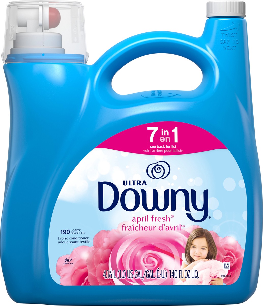 slide 3 of 7, Downy Soft, 2 in 1 Soft and Fresh Liquid Fabric Softener, April Fresh, 140 fl oz, 190 Loads, Fabric Conditioner Liquid provides softness and freshness for fabrics, 140 fl oz