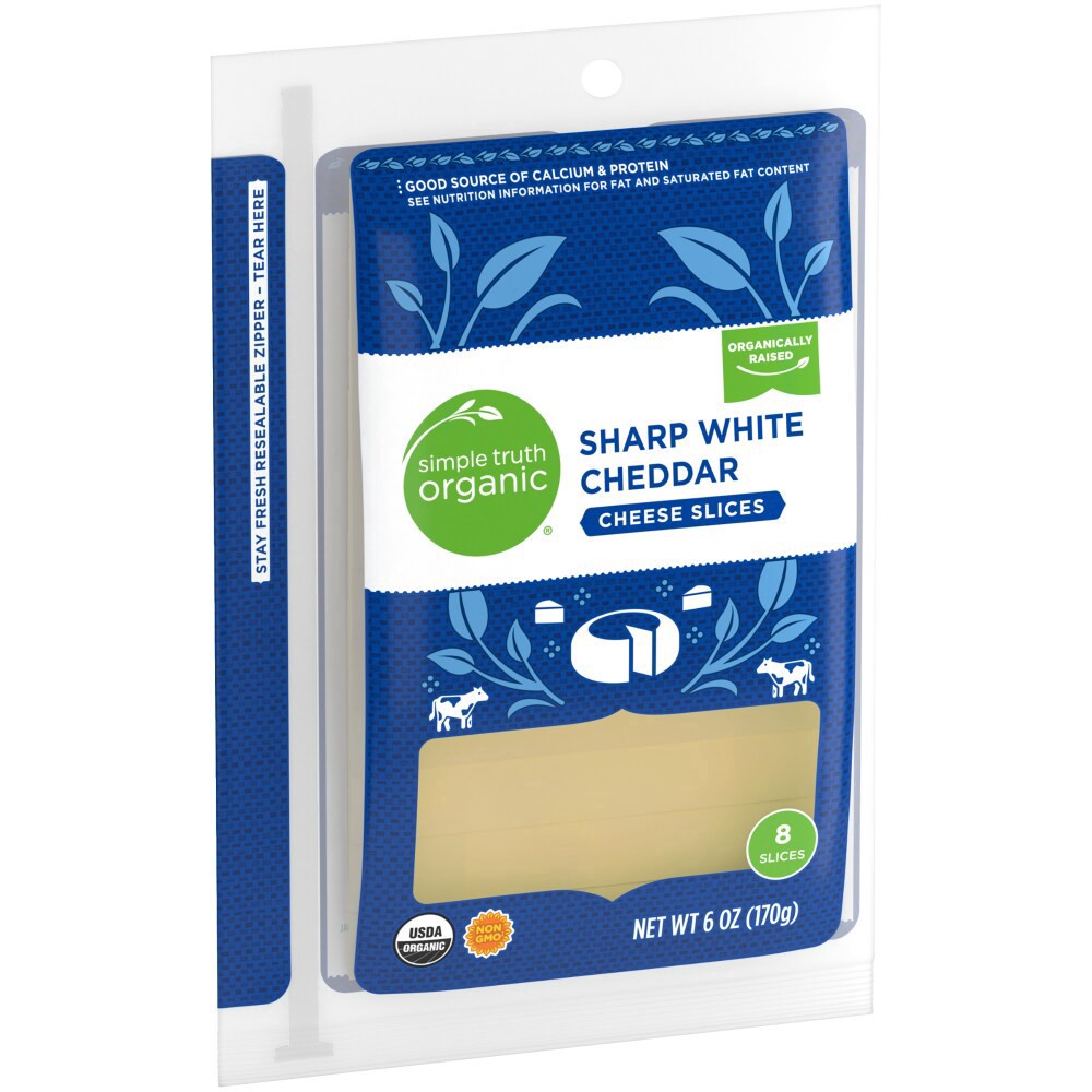 slide 3 of 4, Simple Truth Organic Sharp White Cheddar Cheese Slices, 8 ct; 6 oz