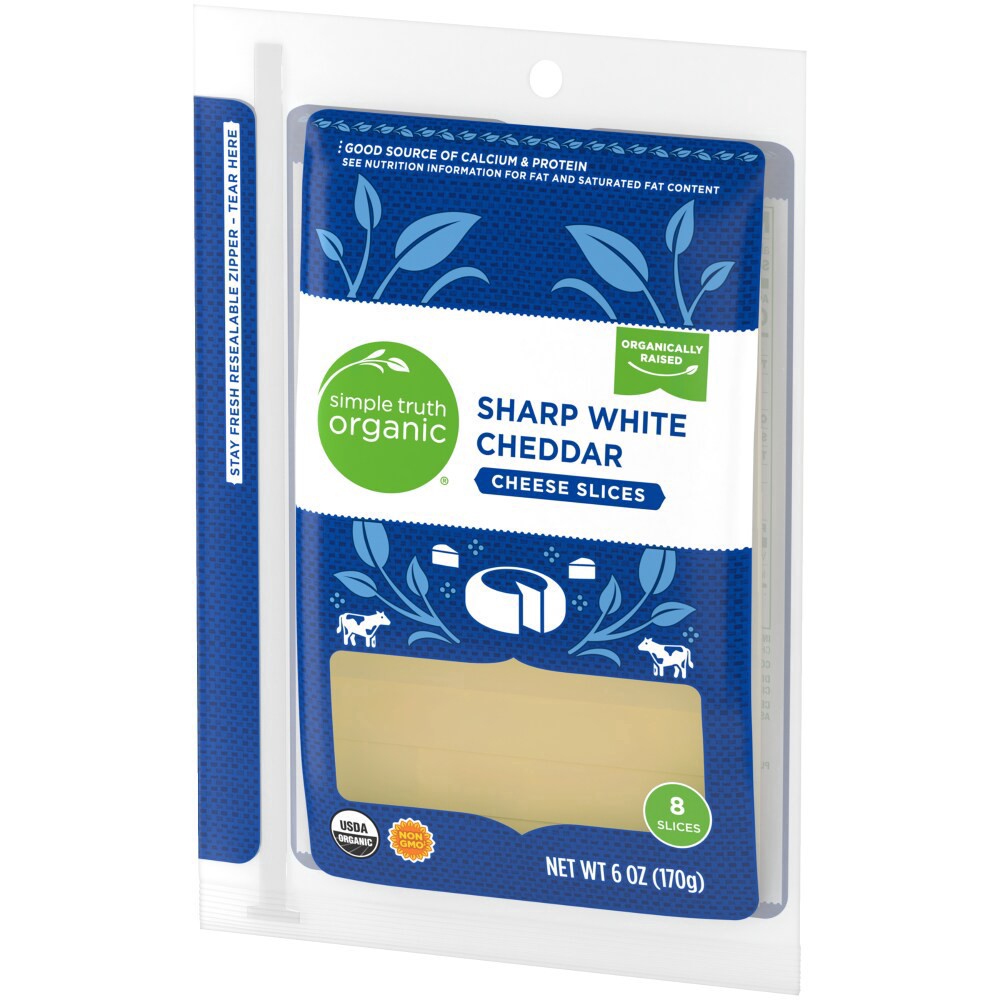slide 4 of 4, Simple Truth Organic Sharp White Cheddar Cheese Slices, 8 ct; 6 oz