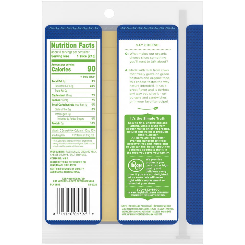 slide 2 of 4, Simple Truth Organic Sharp White Cheddar Cheese Slices, 8 ct; 6 oz