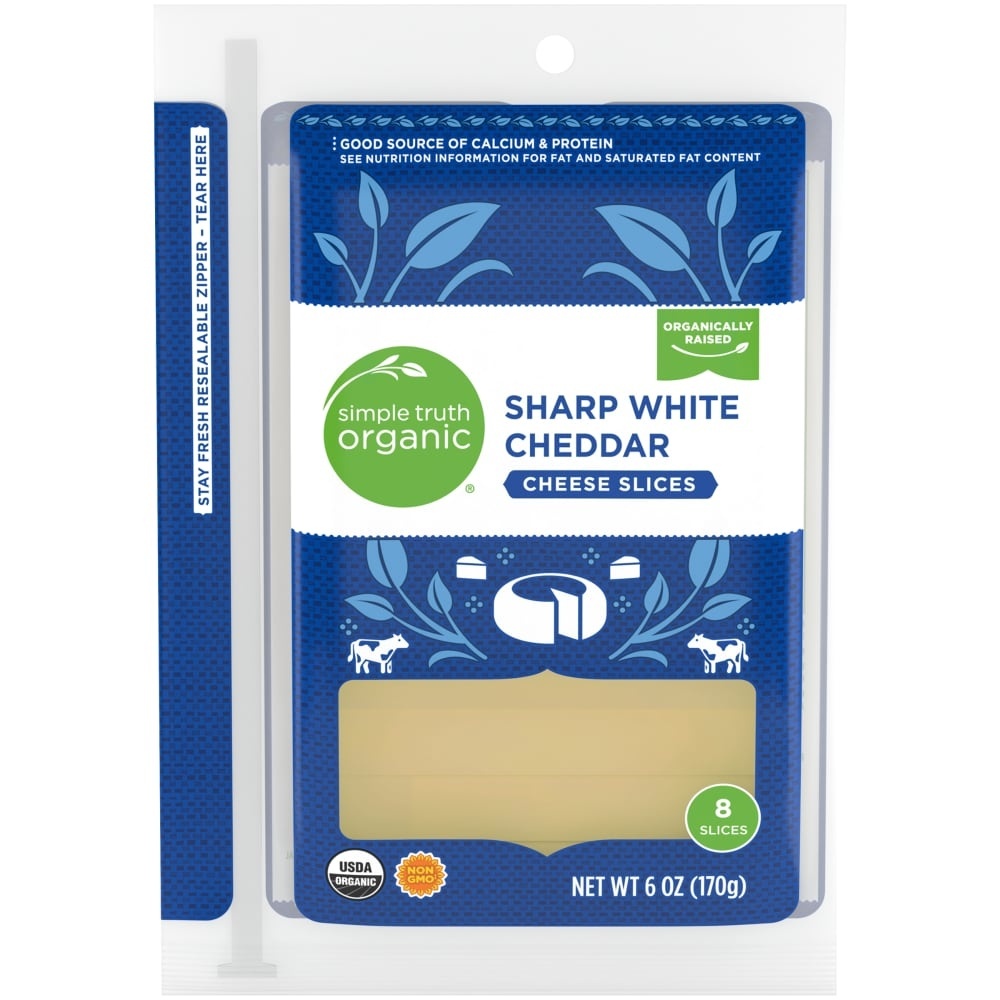 slide 1 of 1, Simple Truth Organic Sharp White Cheddar Cheese Slices, 8 ct; 6 oz