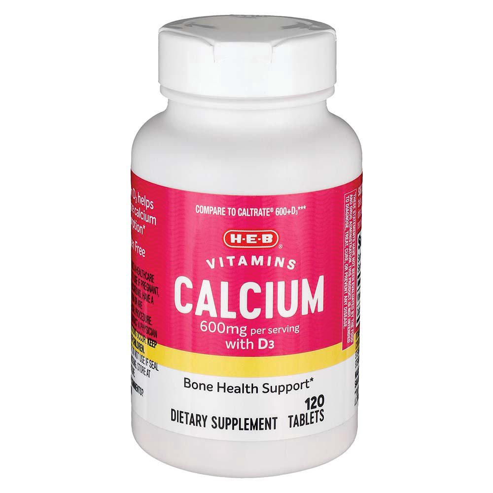 slide 1 of 1, H-E-B Vitamins 600 mg Calcium with D3 Tablets, 120 ct