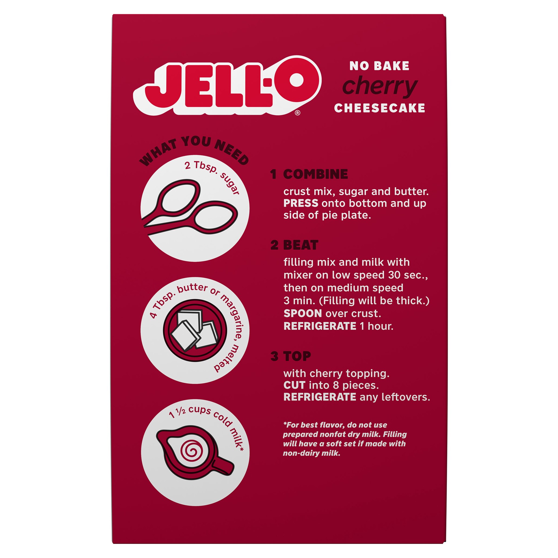 slide 4 of 5, Jell-O No Bake Cherry Cheesecake Dessert Kit with Cherry Topping, Filling Mix & Crust Mix, 17.8 oz Box, 17.8 oz