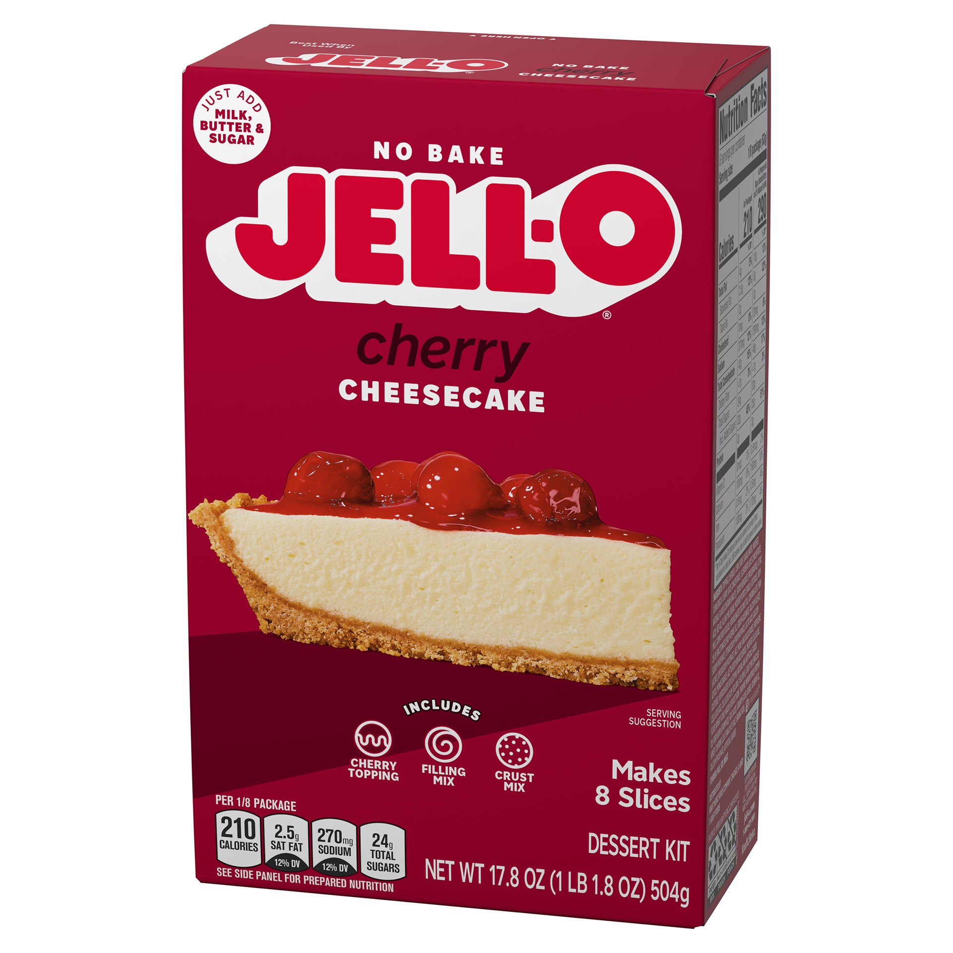 slide 2 of 5, Jell-O No Bake Cherry Cheesecake Dessert Kit with Cherry Topping, Filling Mix & Crust Mix, 17.8 oz Box, 17.8 oz