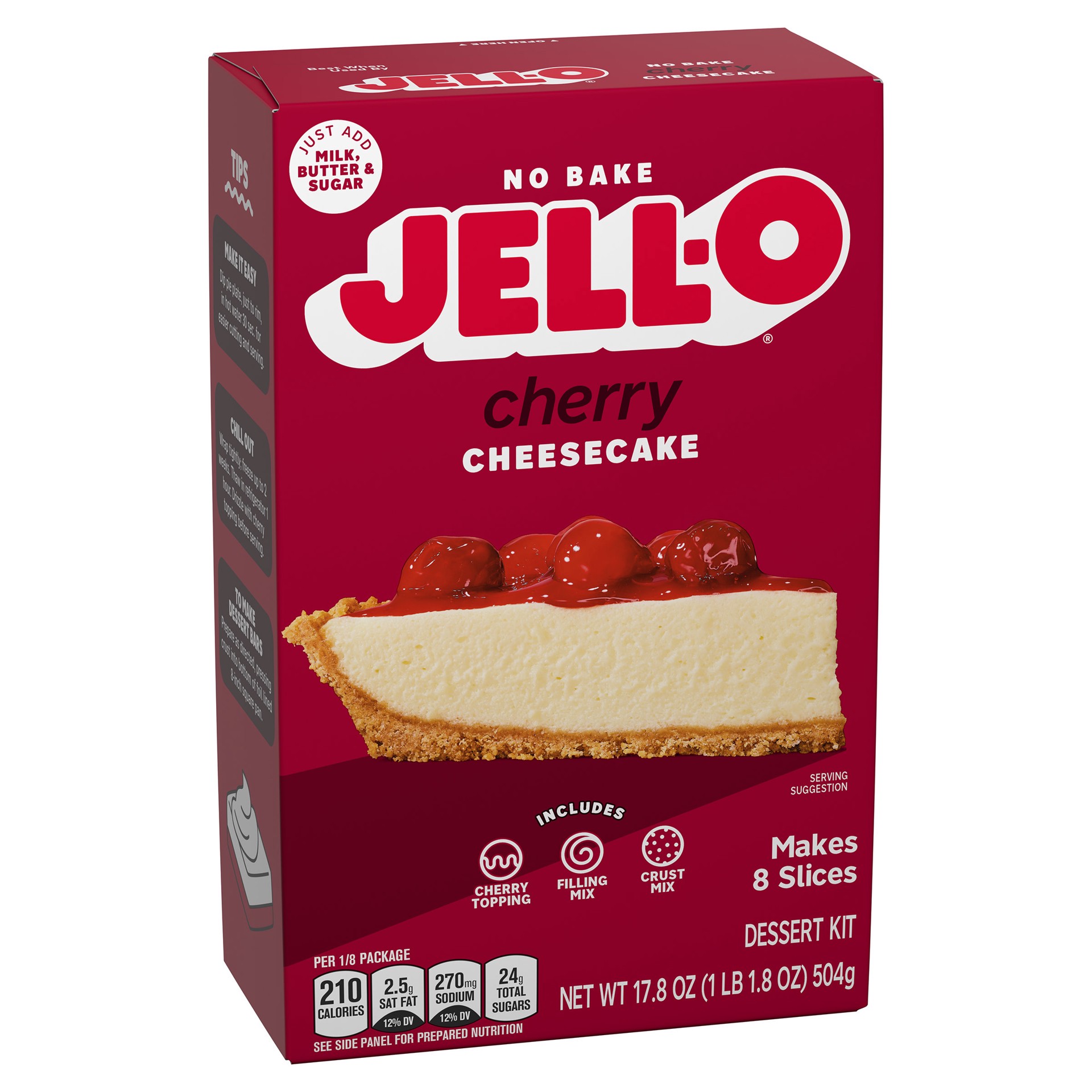 slide 3 of 5, Jell-O No Bake Cherry Cheesecake Dessert Kit with Cherry Topping, Filling Mix & Crust Mix, 17.8 oz Box, 17.8 oz