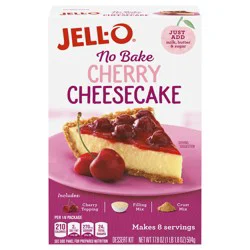 Jell-O No Bake Cherry Cheesecake Dessert Kit with Cherry Topping, Filling Mix & Crust Mix, 17.8 oz Box