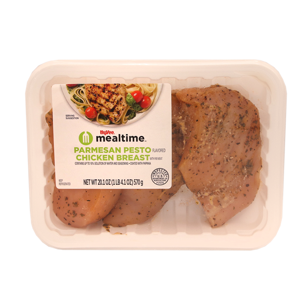 slide 1 of 1, Hy-Vee Mealtime Parmesan Pesto Chicken Breast With Rib Meat, 1.25 lb