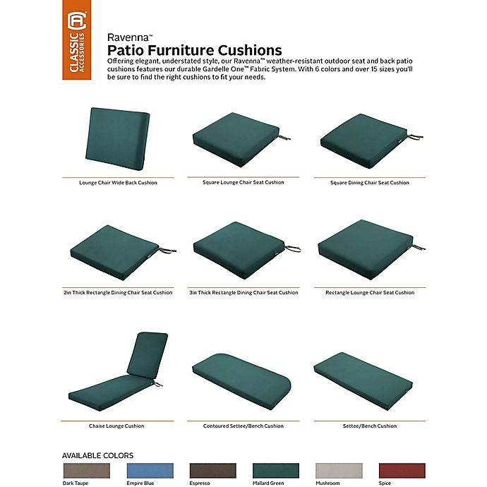 slide 3 of 17, Classic Accessories Ravenna Patio Seat Cushion - Mallard, 19 in x 19 in