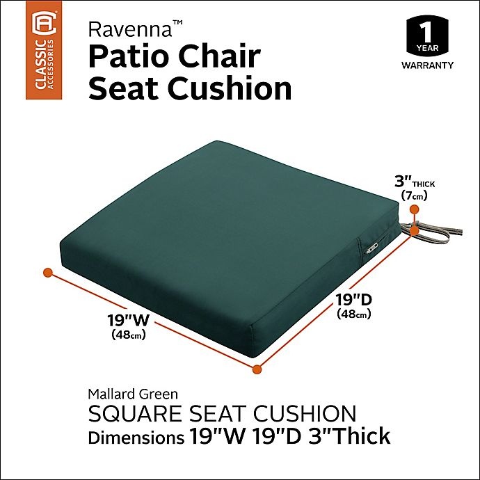 slide 9 of 17, Classic Accessories Ravenna Patio Seat Cushion - Mallard, 19 in x 19 in