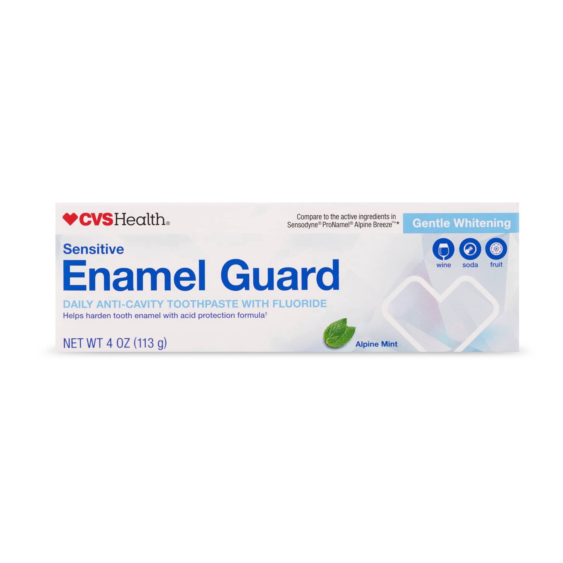 slide 1 of 1, CVS Health Sensitive Enamel Guard Gentle Whitening Fluoride Toothpaste, Alpine Mint , 4 Oz, 1 ct
