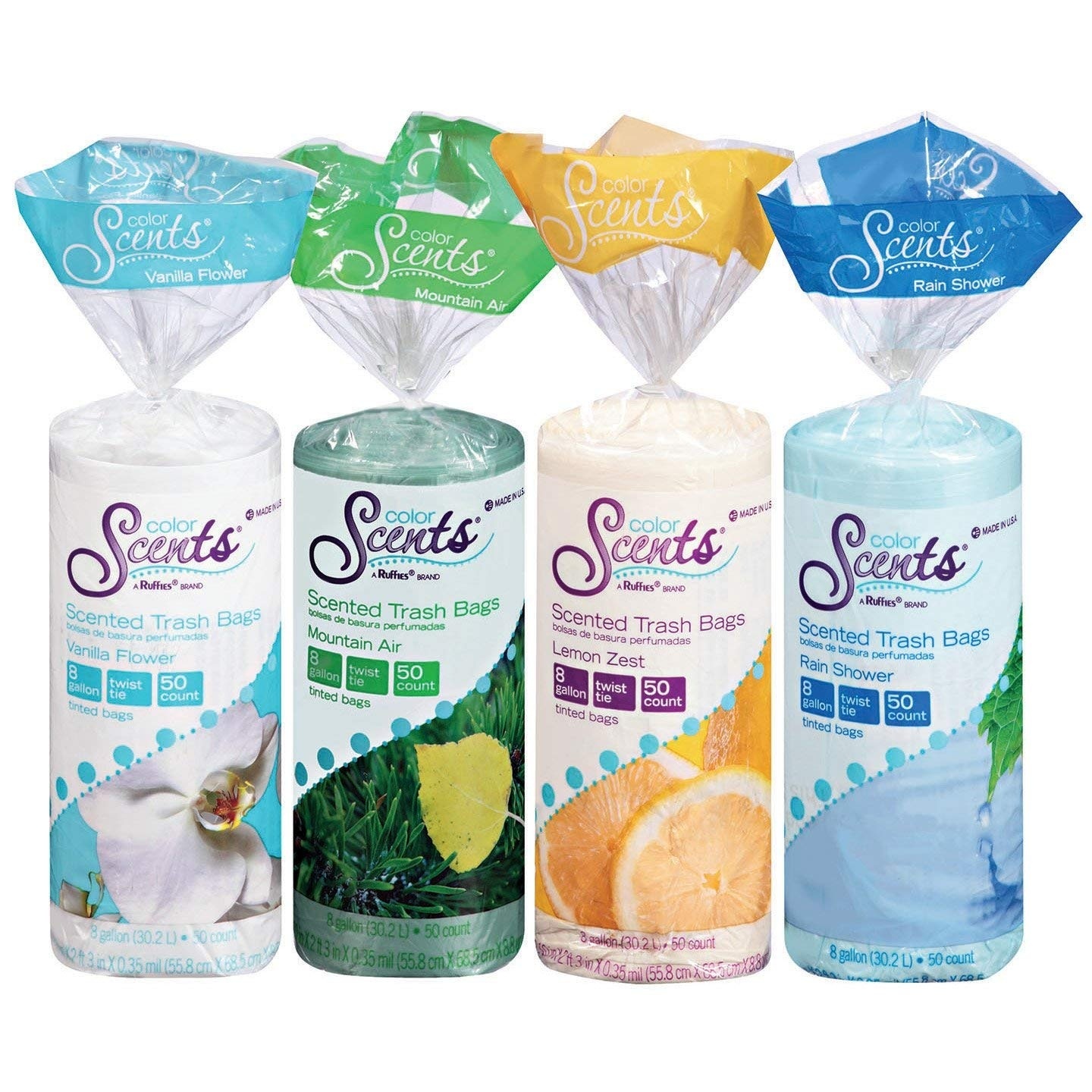 slide 1 of 1, Ruffies Color Scents Trash Bags - Fresh Linen, 50 ct; 8 gal